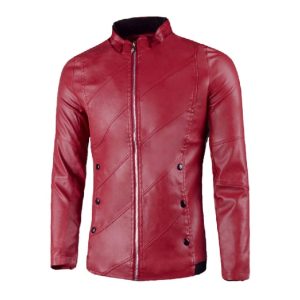 Chaqueta de cuero genuino para hombre con solapa abotonada.