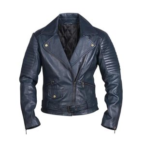 Chaqueta de motorista clásica de cuero auténtico para mujer