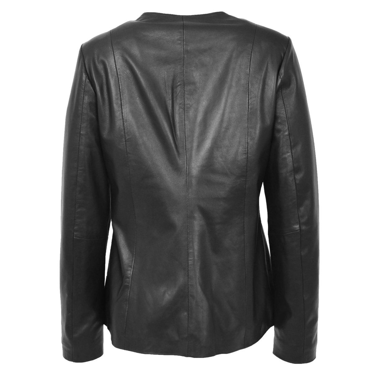 BUNERI Chaqueta de Cuero Suave Negra Clásica sin Cuello - Imagen 3