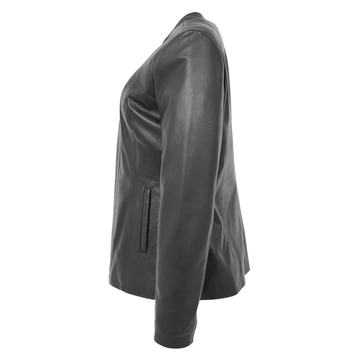 BUNERI Chaqueta de Cuero Suave Negra Clásica sin Cuello - Imagen 6