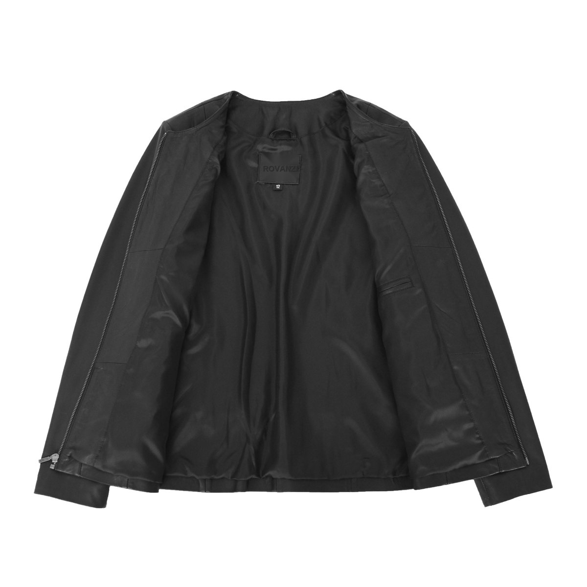 BUNERI Chaqueta de Cuero Suave Negra Clásica sin Cuello - Imagen 7