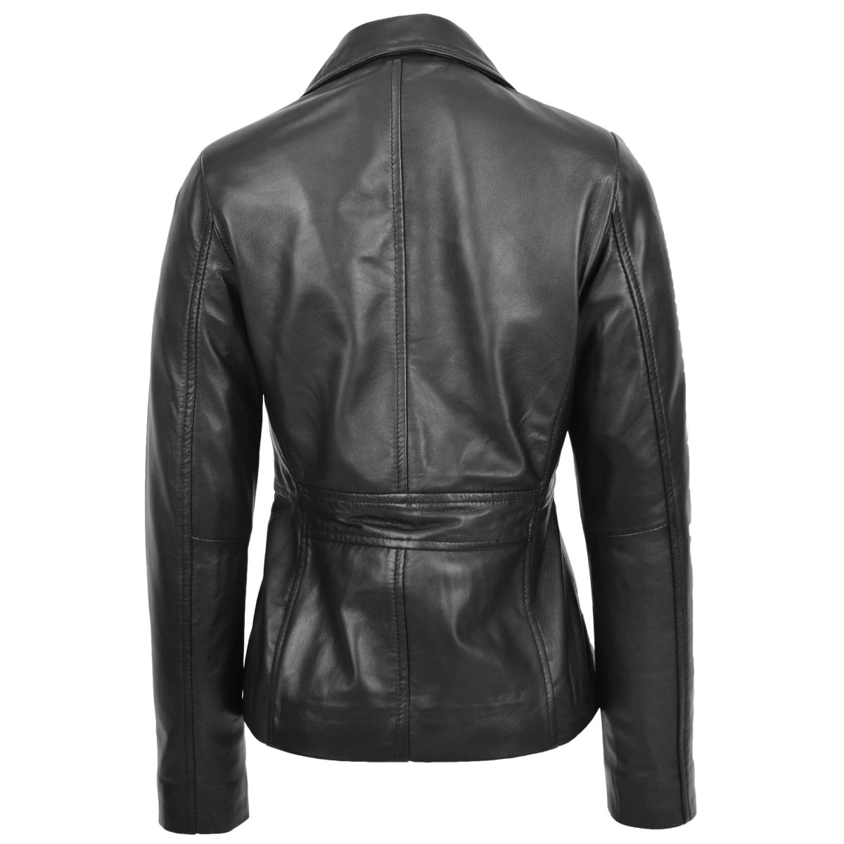 BUNERI Chaqueta Mujer Cuero Blazer Clásico Tres Botones Negro - Imagen 3