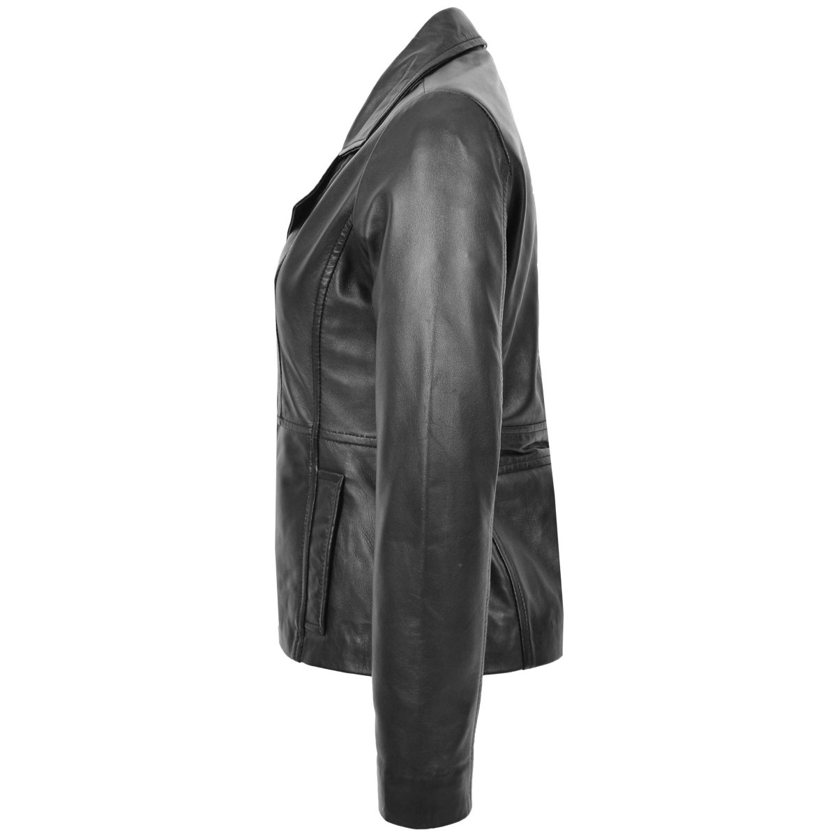 BUNERI Chaqueta Mujer Cuero Blazer Clásico Tres Botones Negro - Imagen 5