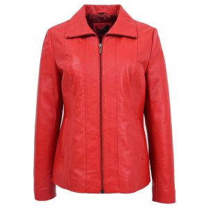BUNERI Chaqueta de Cuero Rojo Clásica para Mujer