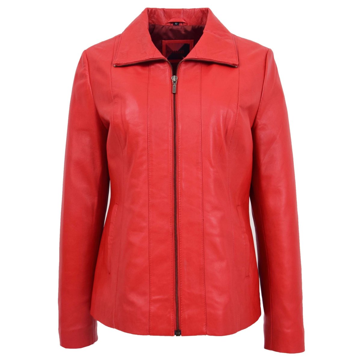 BUNERI Chaqueta de Cuero Rojo Clásica para Mujer