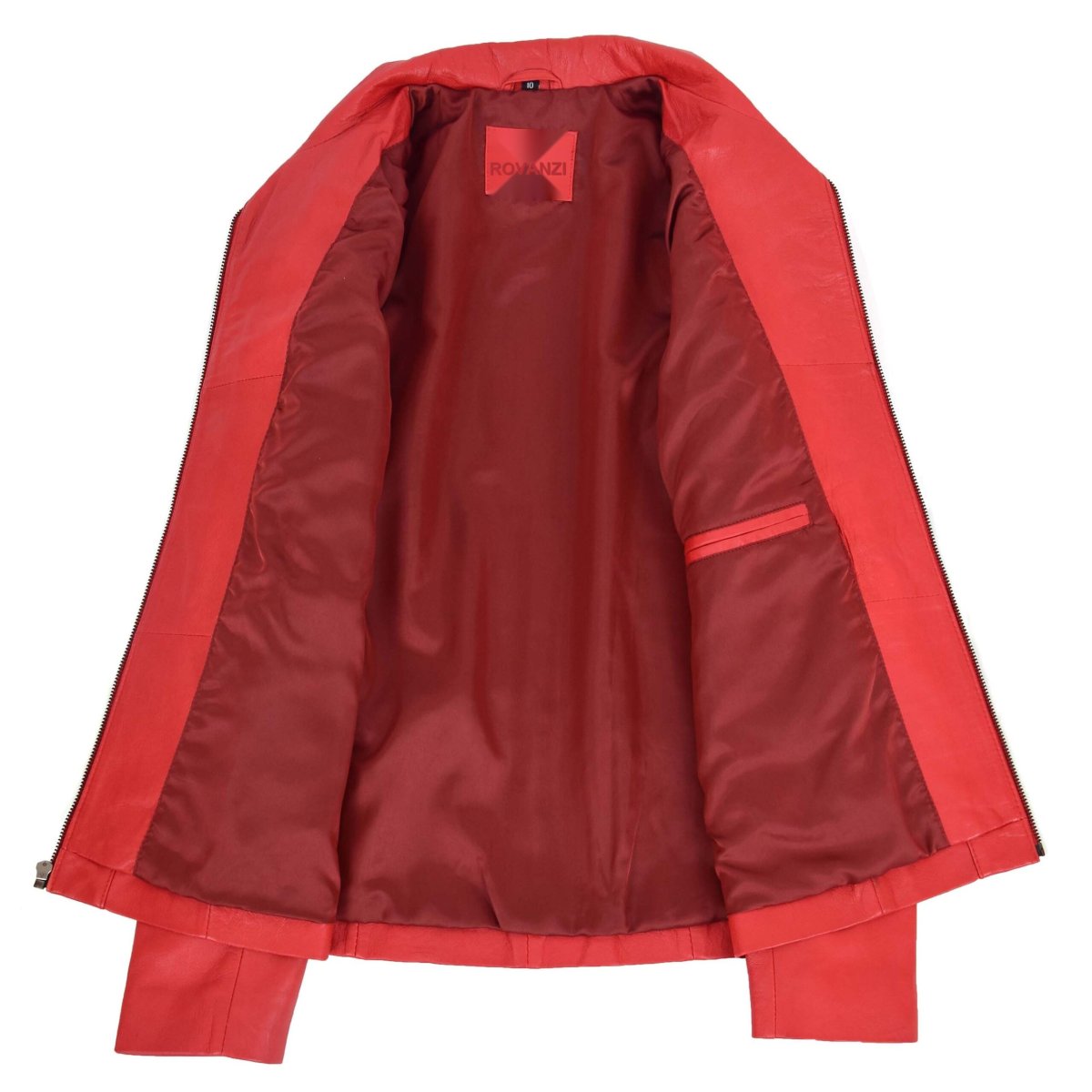 BUNERI Chaqueta de Cuero Rojo Clásica para Mujer - Imagen 8