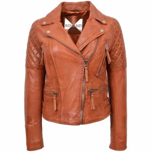 BUNERI Biker Cuero Claudia Coñac Cross Zip Mujer