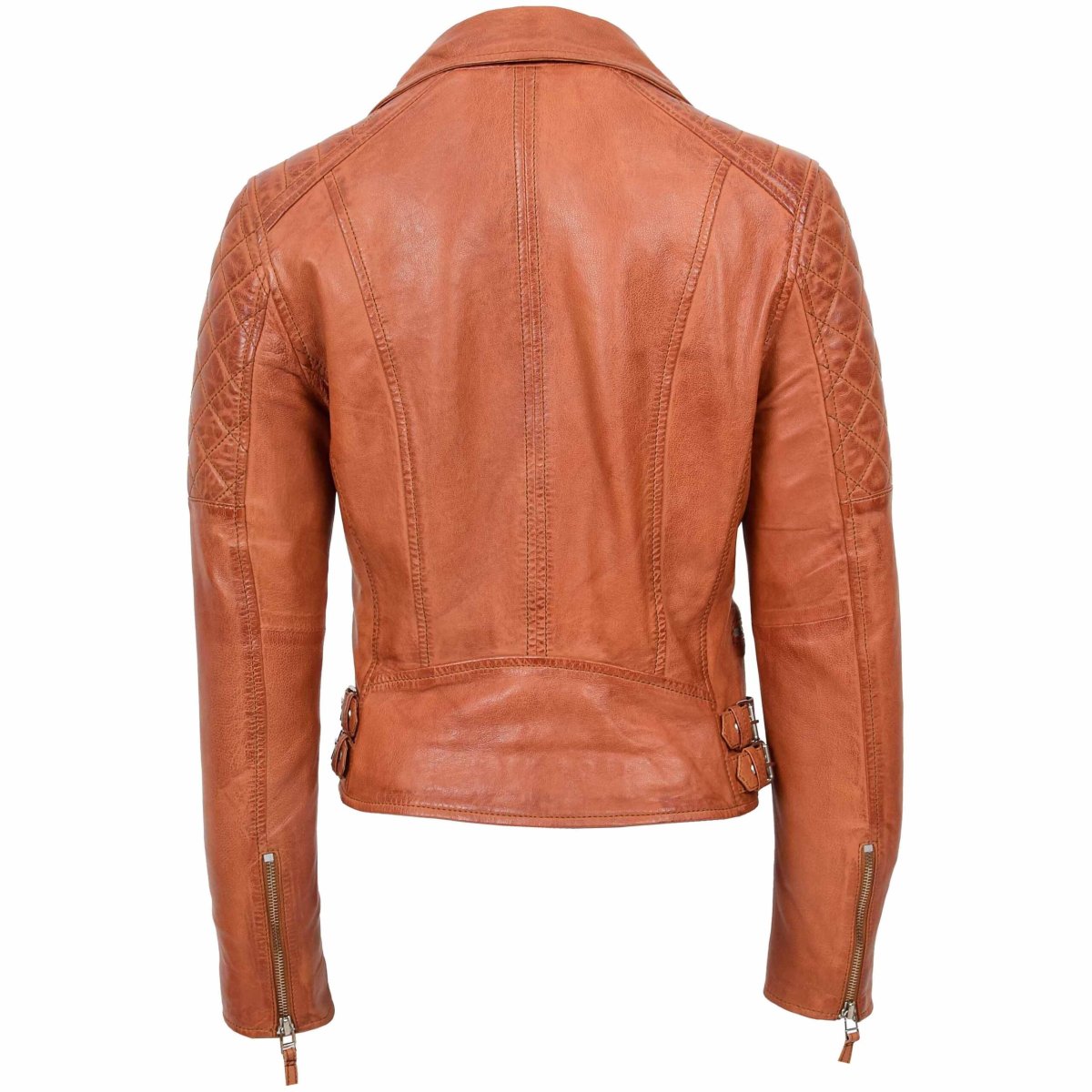 BUNERI Biker Cuero Claudia Coñac Cross Zip Mujer - Imagen 3