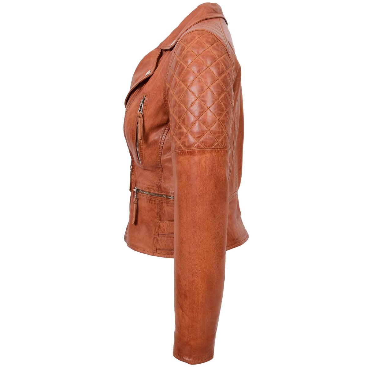 BUNERI Biker Cuero Claudia Coñac Cross Zip Mujer - Imagen 6