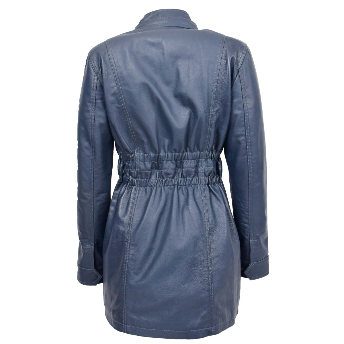 BUNERI Abrigo de Cuero Azul para Mujer con Capucha Extraíble - Imagen 6