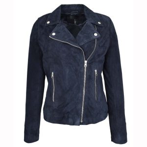 BUNERI Chaqueta Biker de Ante Azul Marino para Mujer