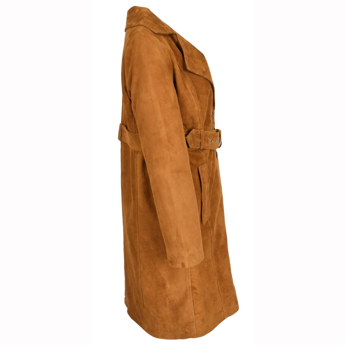 BUNERI Trench de Ante de Cabra para Mujer 3/4 Longitud Coñac con Cinturón - Imagen 4