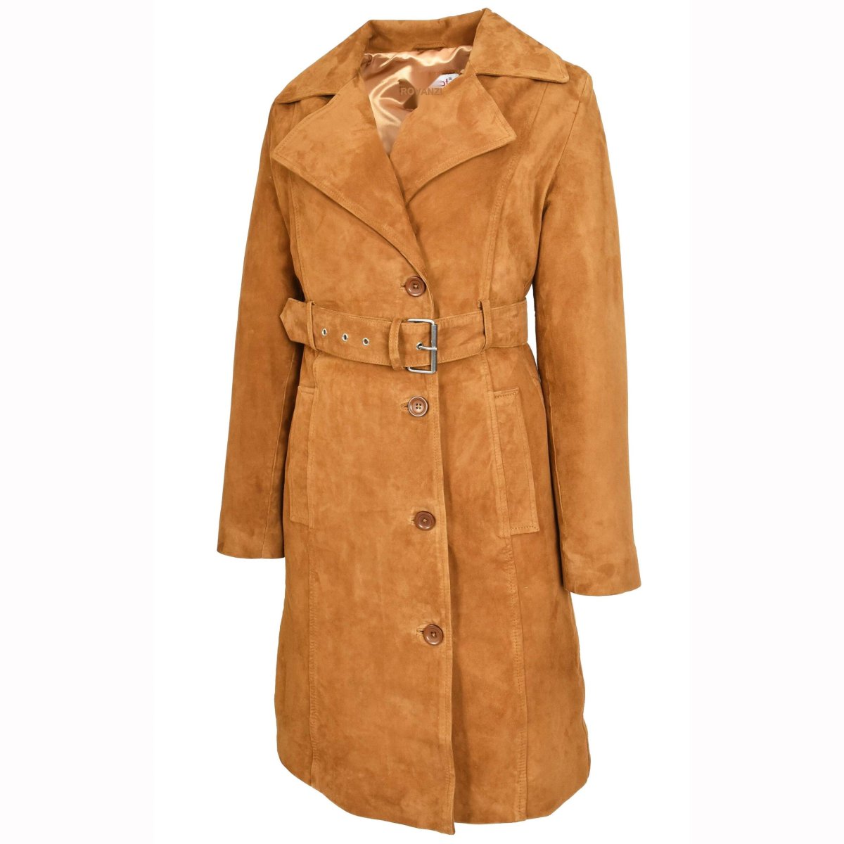 BUNERI Trench de Ante de Cabra para Mujer 3/4 Longitud Coñac con Cinturón - Imagen 5