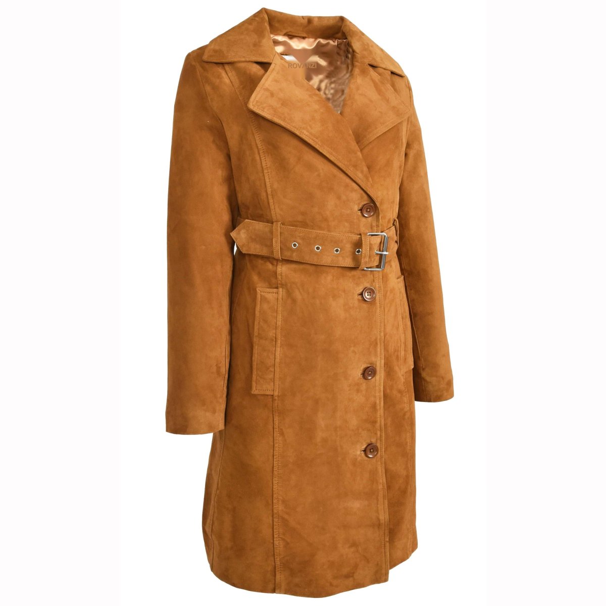 BUNERI Trench de Ante de Cabra para Mujer 3/4 Longitud Coñac con Cinturón - Imagen 6