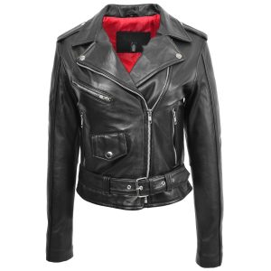 BUNERI Chaqueta Biker Mujer Cuero Brando Negra
