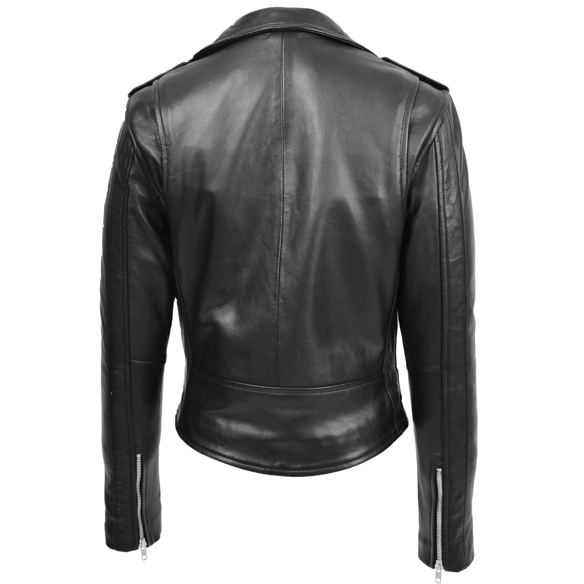 BUNERI Chaqueta Biker Mujer Cuero Brando Negra - Imagen 3