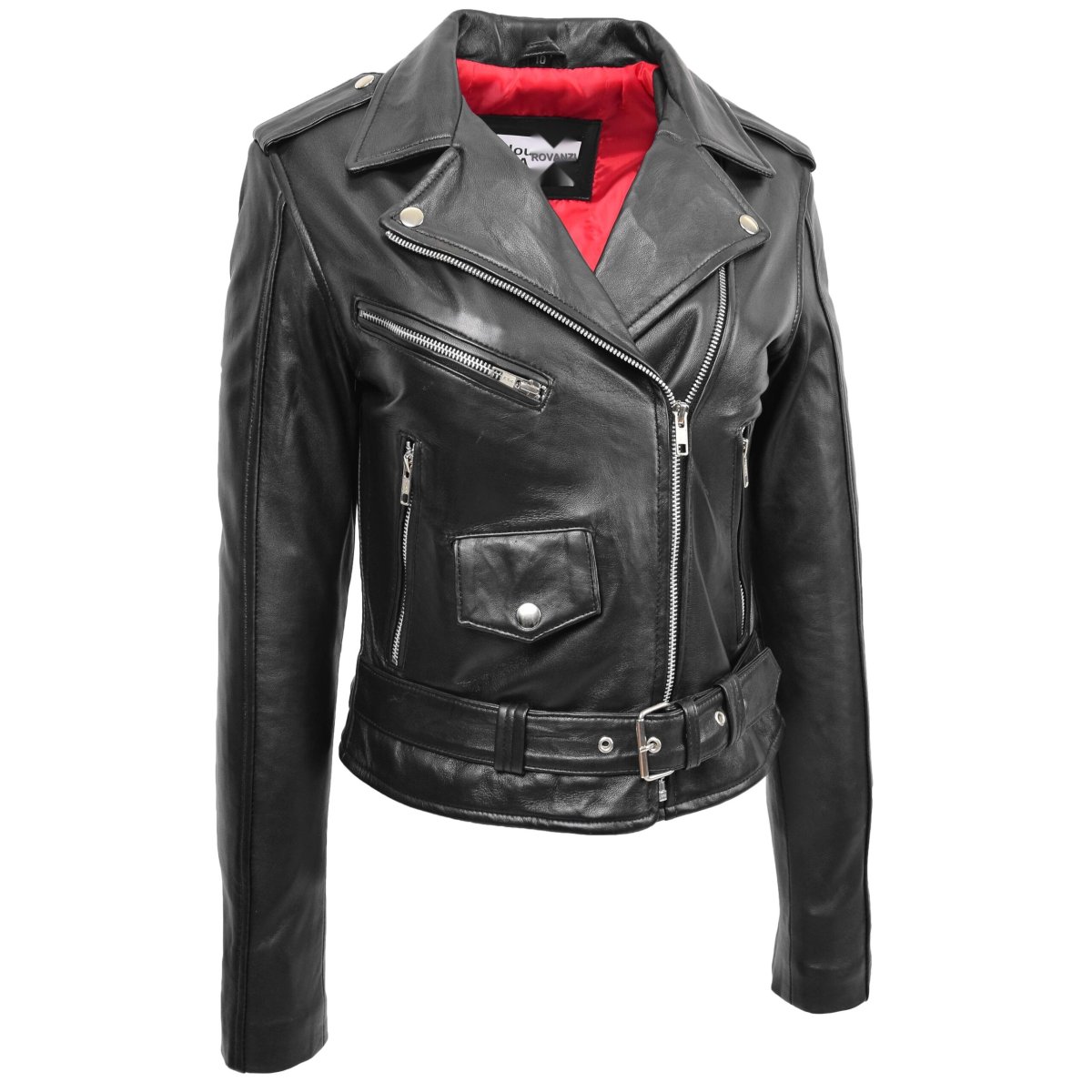 BUNERI Chaqueta Biker Mujer Cuero Brando Negra - Imagen 4