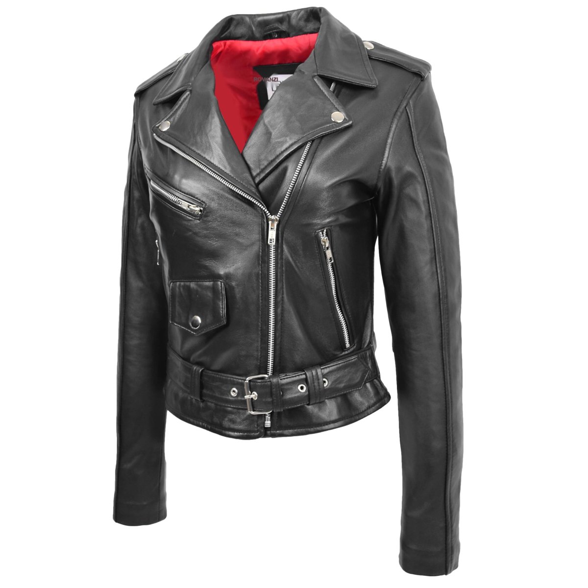 BUNERI Chaqueta Biker Mujer Cuero Brando Negra - Imagen 5