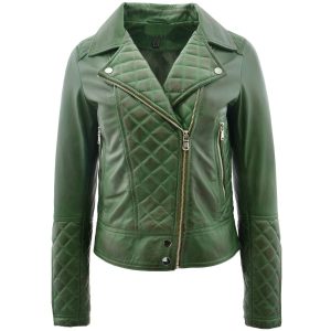 BUNERI Chaqueta Mujer de Cuero Biker Acolchada Verde