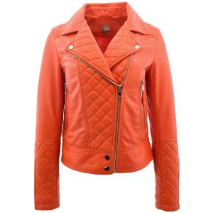 BUNERI Biker Cuero Ziva Naranja Detalles Acolchados Mujer