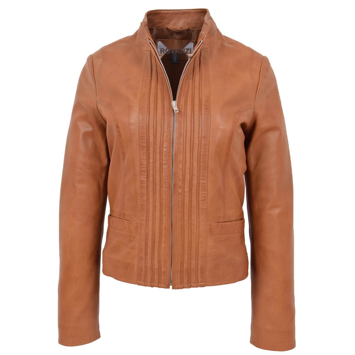 BUNERI Chaqueta de Cuero Casual con Cuello Alto para Mujer Tostado - Imagen 2