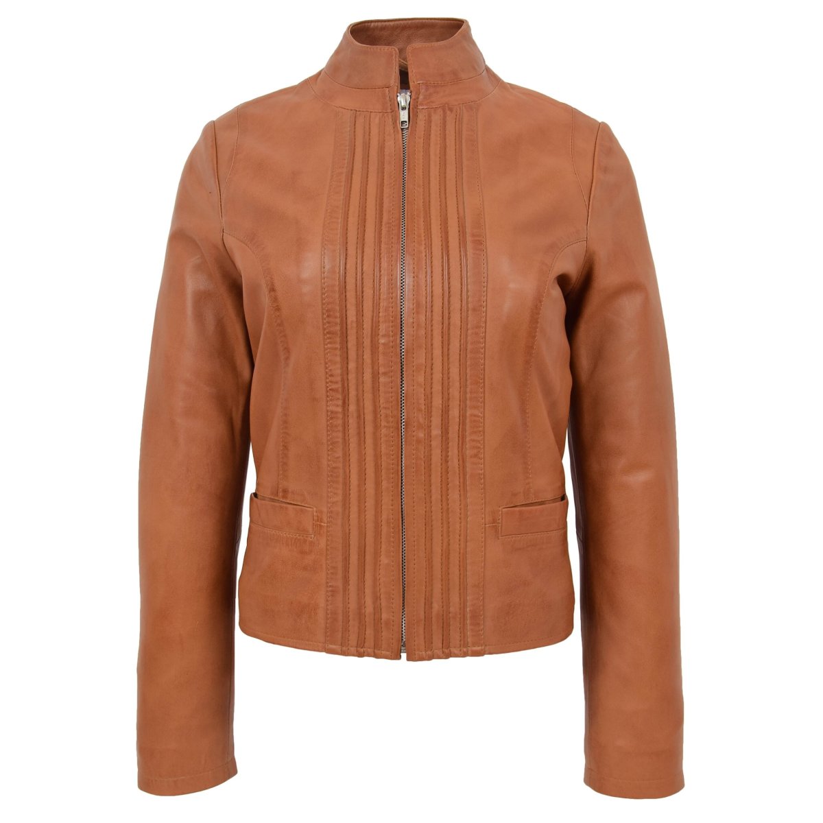 BUNERI Chaqueta de Cuero Casual con Cuello Alto para Mujer Tostado - Imagen 4
