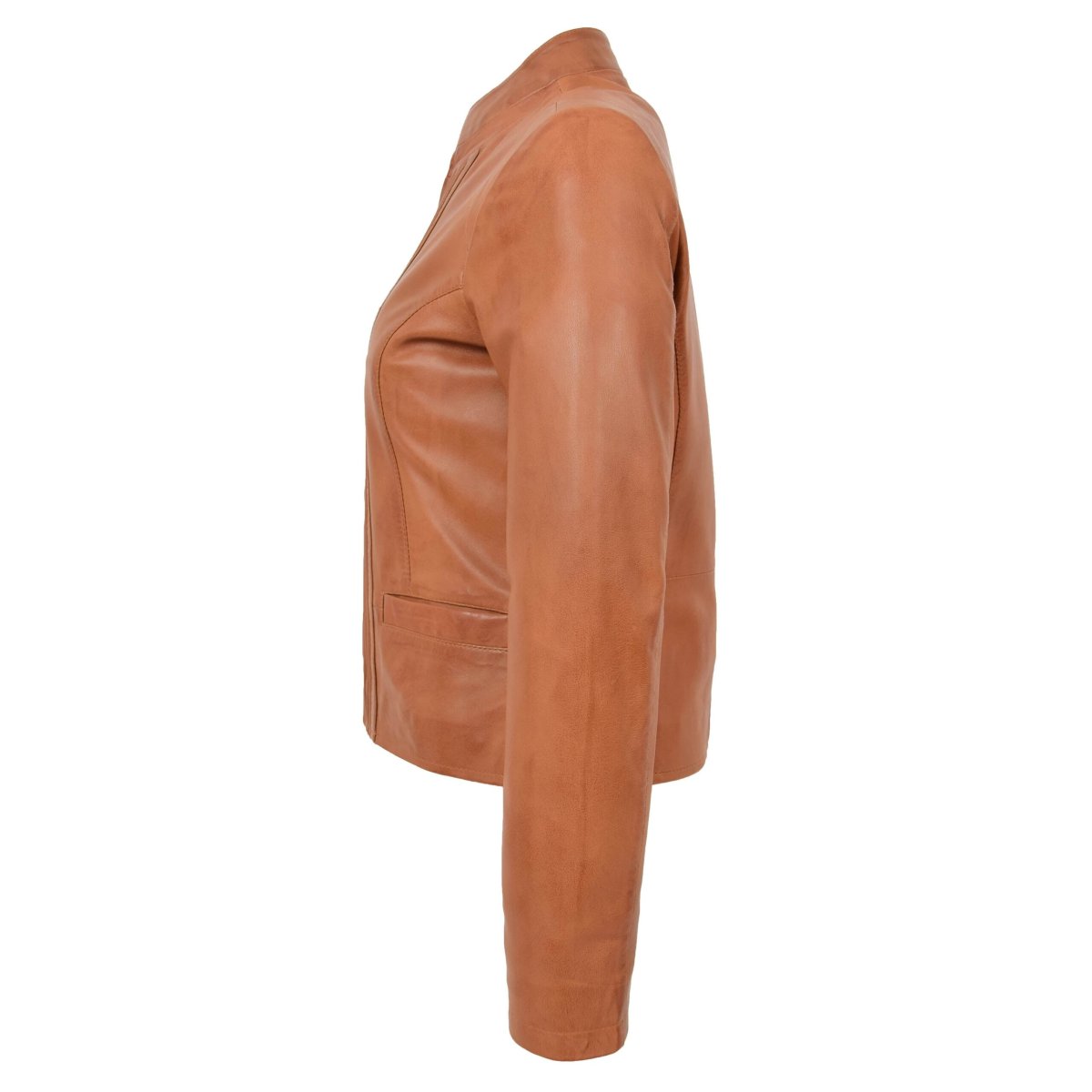 BUNERI Chaqueta de Cuero Casual con Cuello Alto para Mujer Tostado - Imagen 7