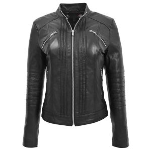 BUNERI Chaqueta de Mujer Piel Estilo Biker Clásico Negro