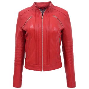 BUNERI Chaqueta Mujer Cuero Biker Clásico Roja