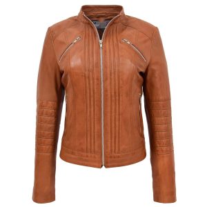 BUNERI Chaqueta Biker Clásica de Cuero para Mujer Tostado