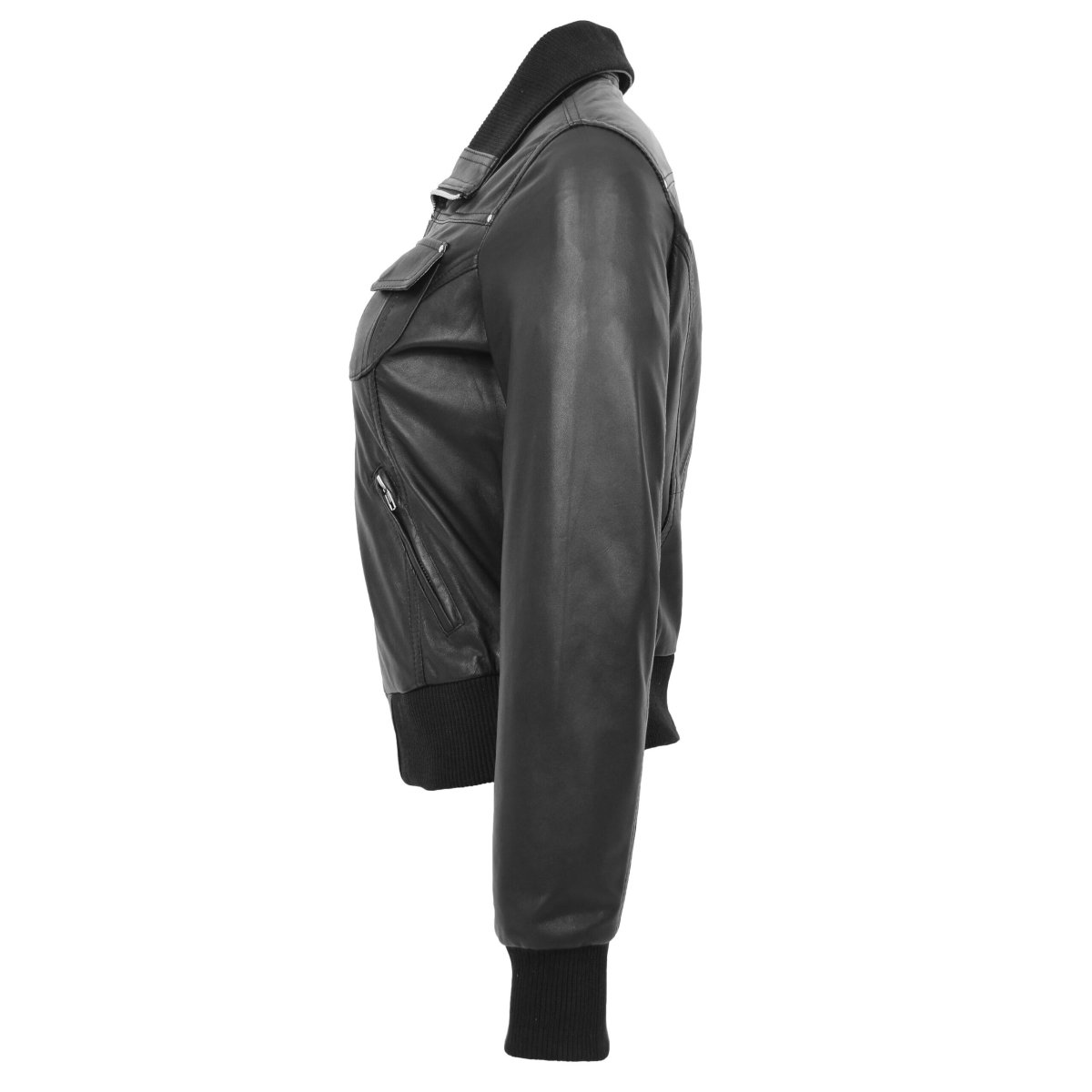 BUNERI Bomber de Cuero Negro Clásica para Mujer - Imagen 6
