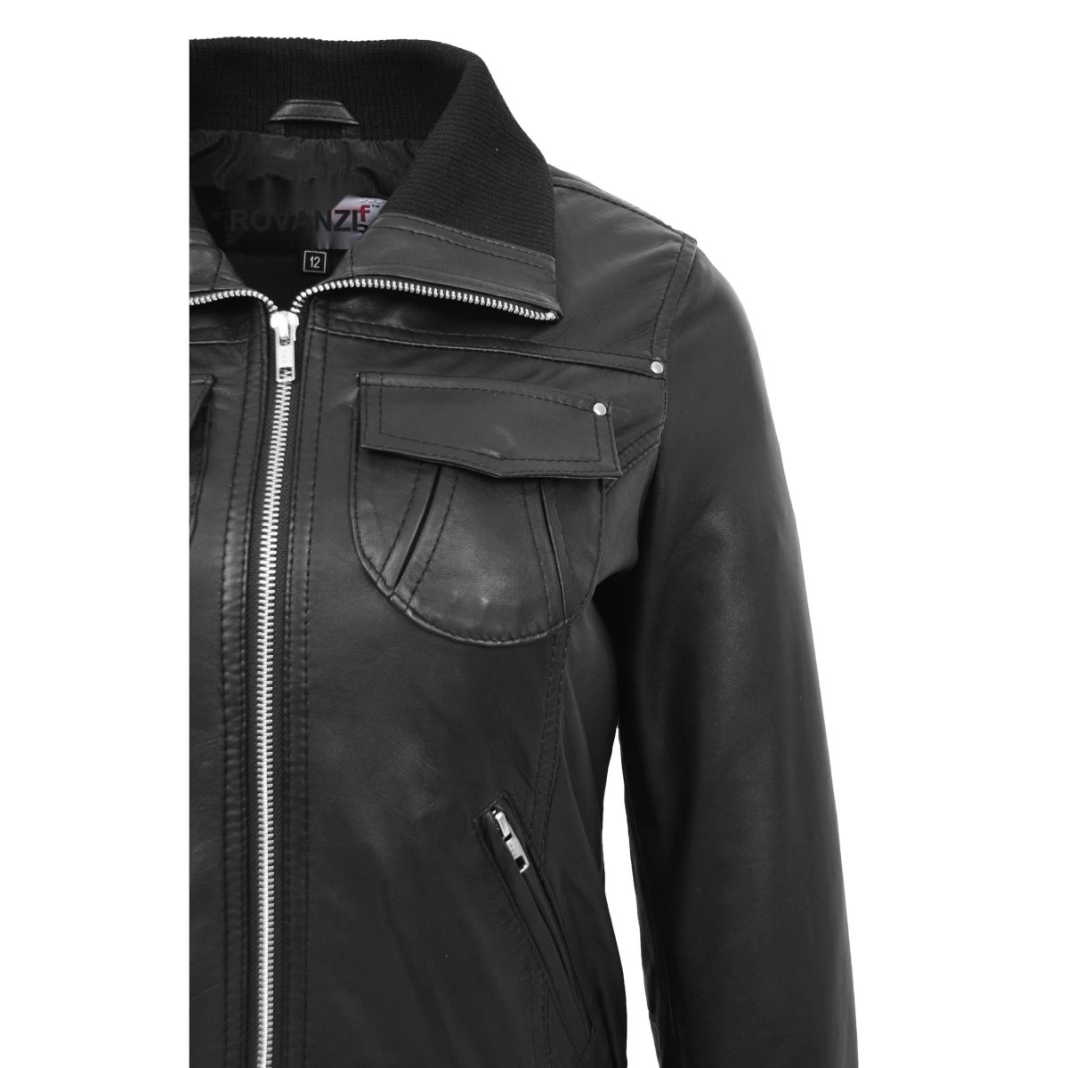 BUNERI Bomber de Cuero Negro Clásica para Mujer - Imagen 8