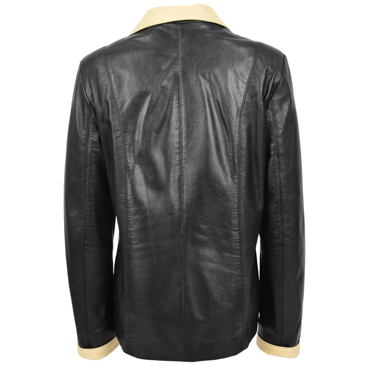 BUNERI Chaqueta Mujer Cuero Clásica Abotonada Box Negro Beige - Imagen 3