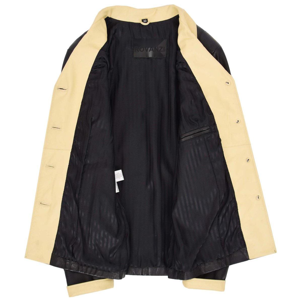 BUNERI Chaqueta Mujer Cuero Clásica Abotonada Box Negro Beige - Imagen 7