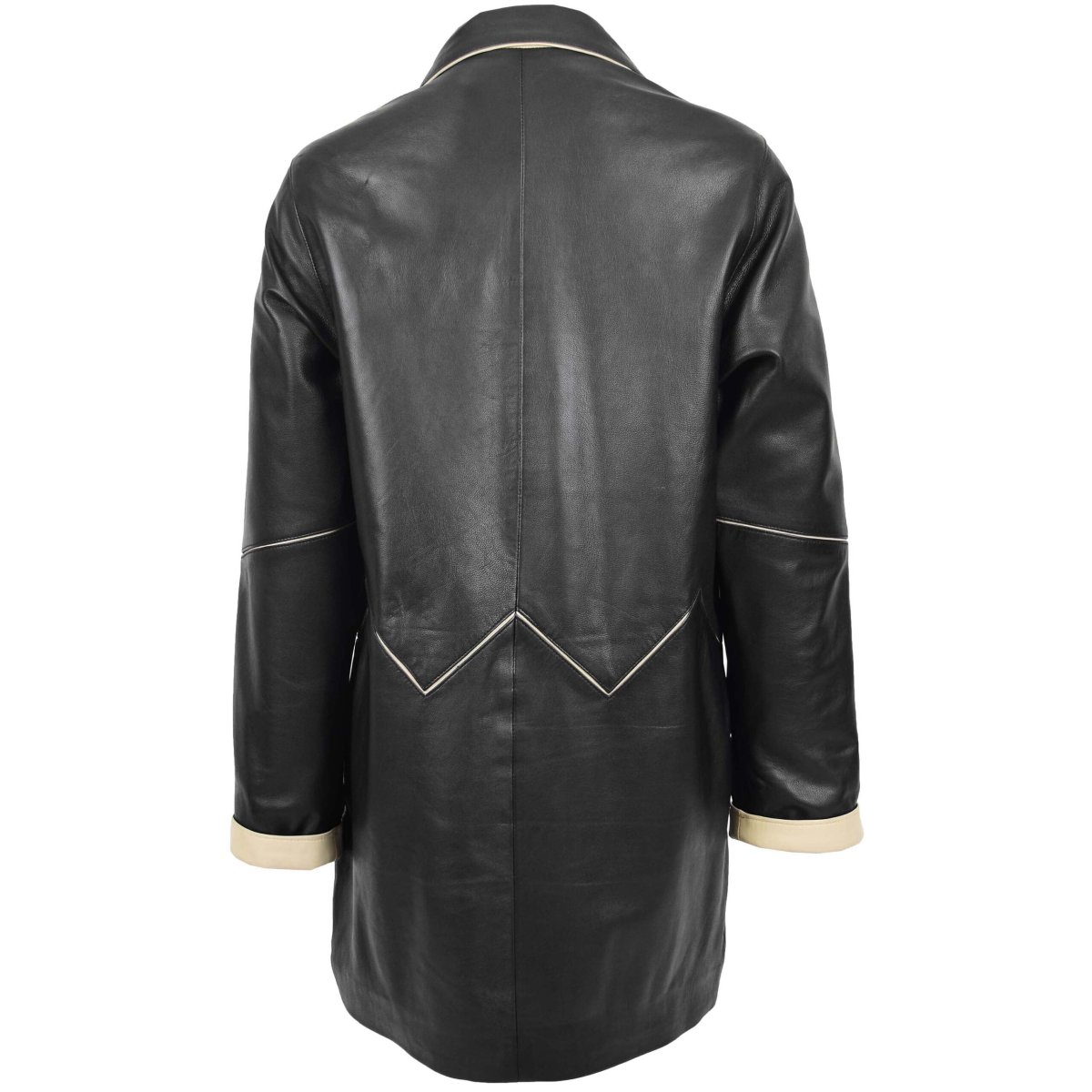 BUNERI Abrigo Mujer Cuero 3/4 Largo Estilo Clásico Negro Beige - Imagen 3