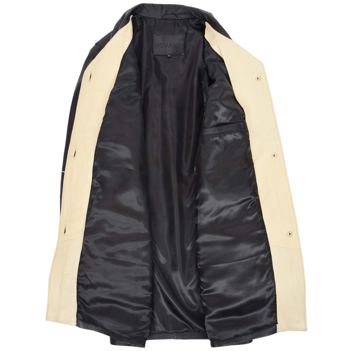 BUNERI Abrigo Mujer Cuero 3/4 Largo Estilo Clásico Negro Beige - Imagen 7