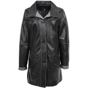 BUNERI Abrigo de Cuero Margaret en Tono Negro-Gris