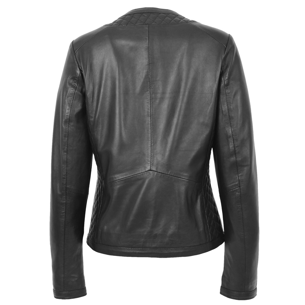 BUNERI Chaqueta de Cuero Joan Negra Acolchada sin Cuello - Imagen 3