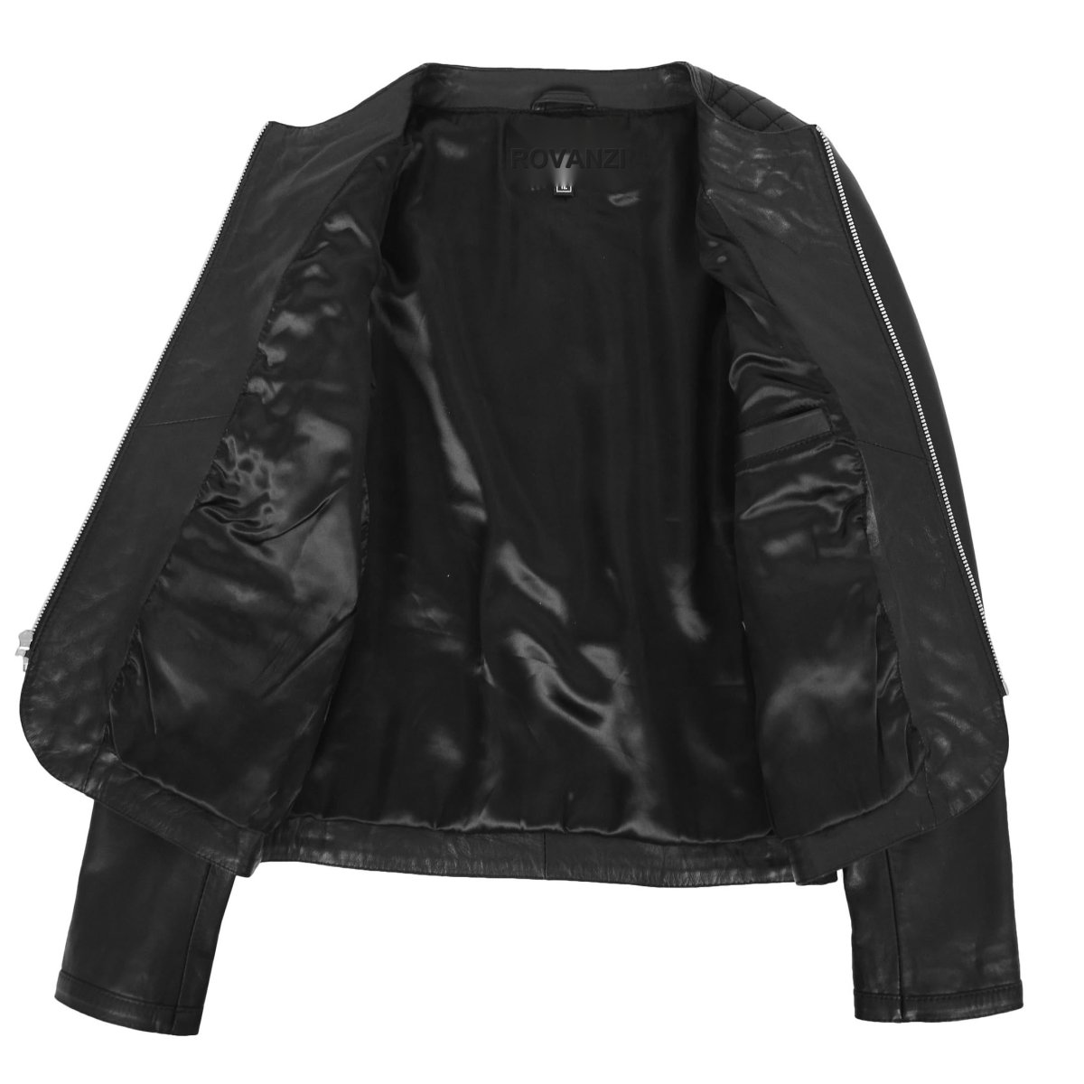 BUNERI Chaqueta de Cuero Joan Negra Acolchada sin Cuello - Imagen 7