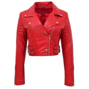 BUNERI Biker de Cuero Roja Corta para Mujer