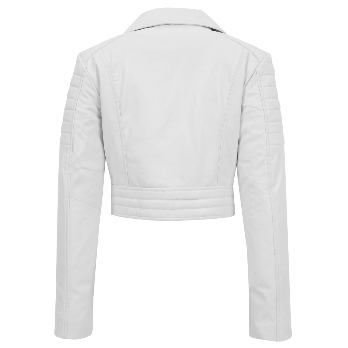 BUNERI Chaqueta de Cuero Blanco Corta Biker para Mujer - Imagen 3