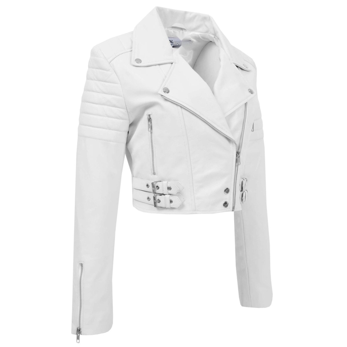BUNERI Chaqueta de Cuero Blanco Corta Biker para Mujer - Imagen 5