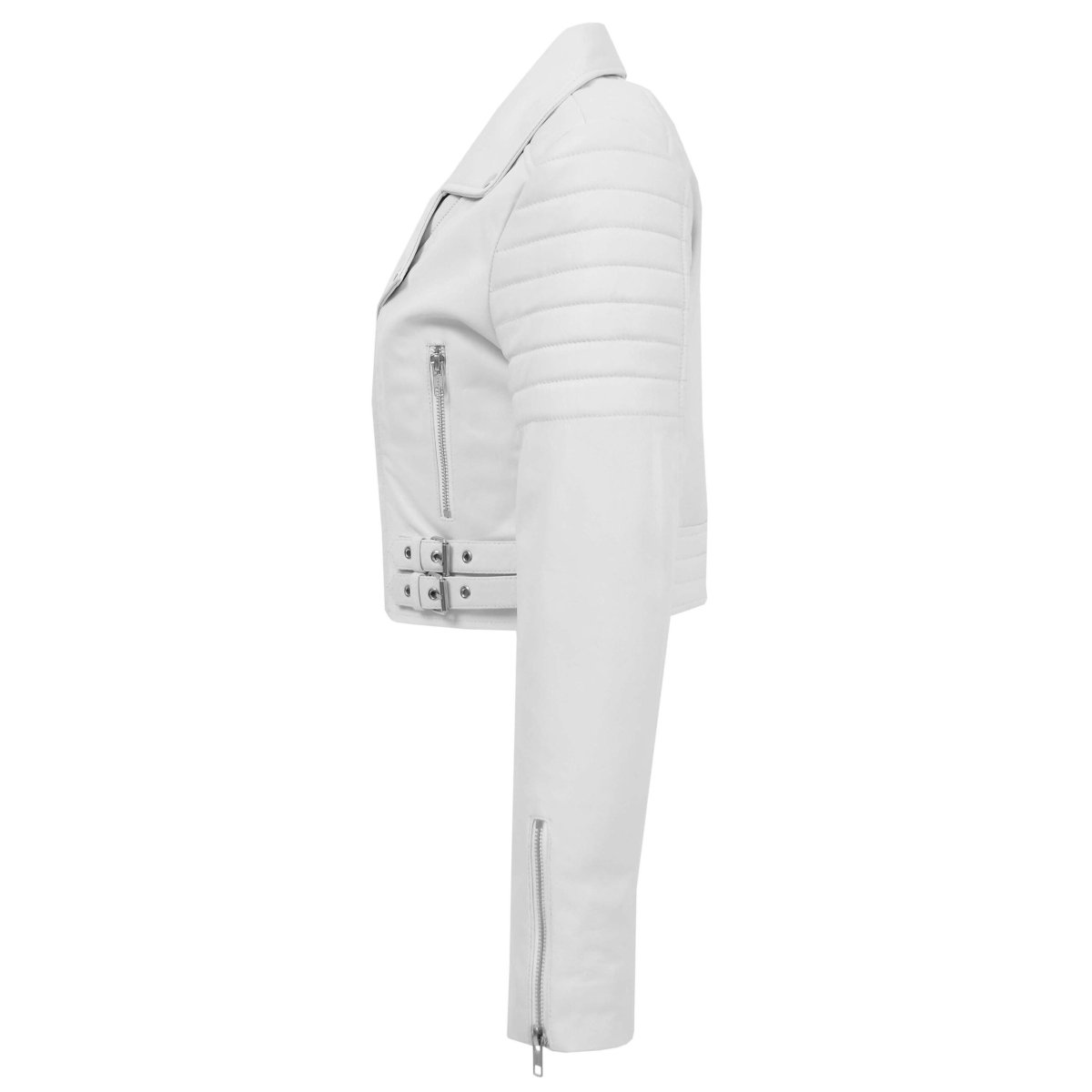 BUNERI Chaqueta de Cuero Blanco Corta Biker para Mujer - Imagen 7