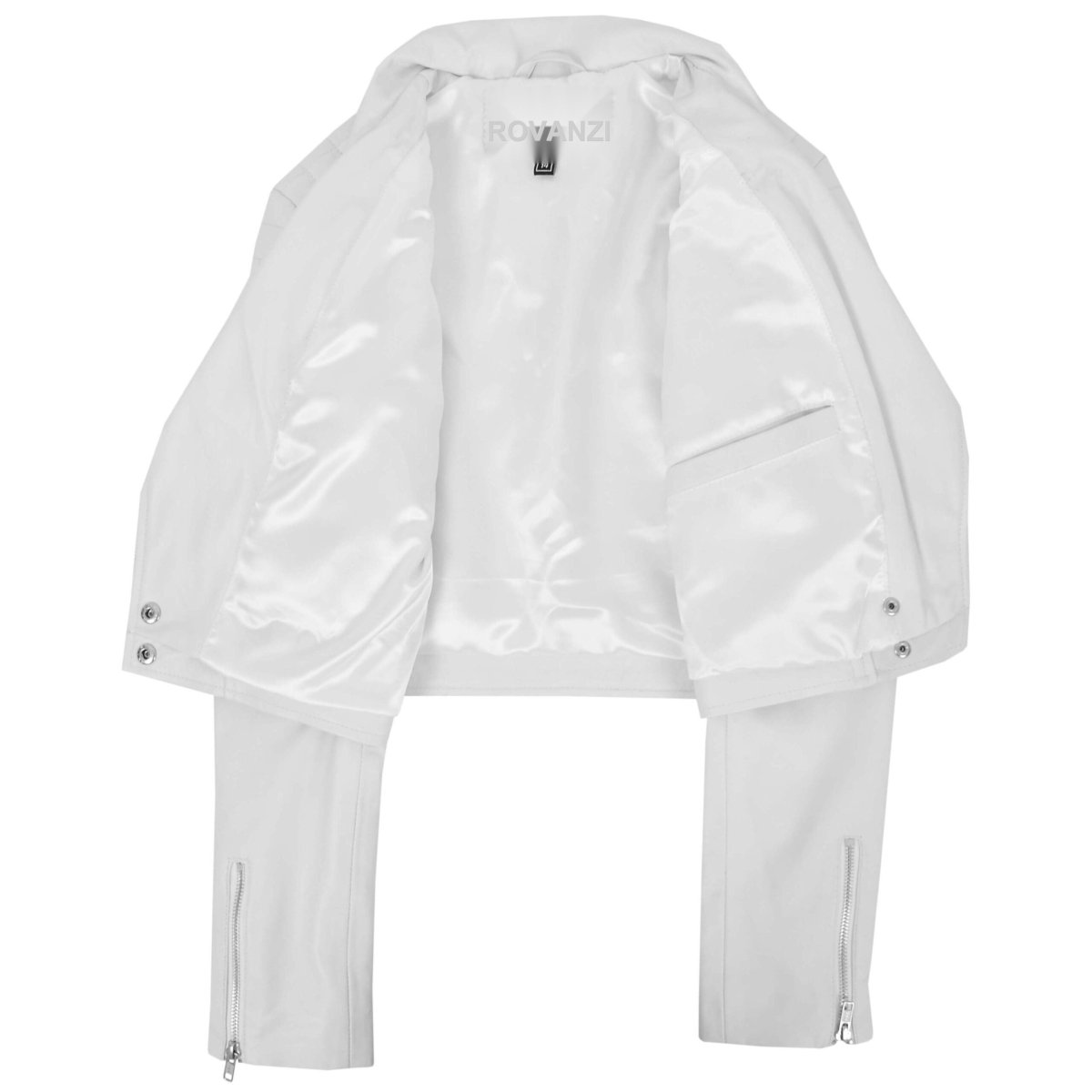 BUNERI Chaqueta de Cuero Blanco Corta Biker para Mujer - Imagen 8