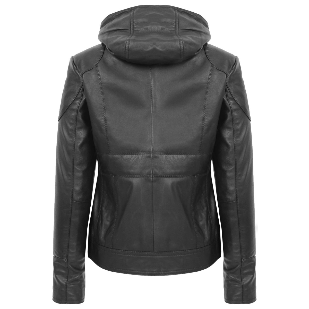 BUNERI Abrigo de Cuero Negro con Capucha Desmontable para Mujer - Imagen 3