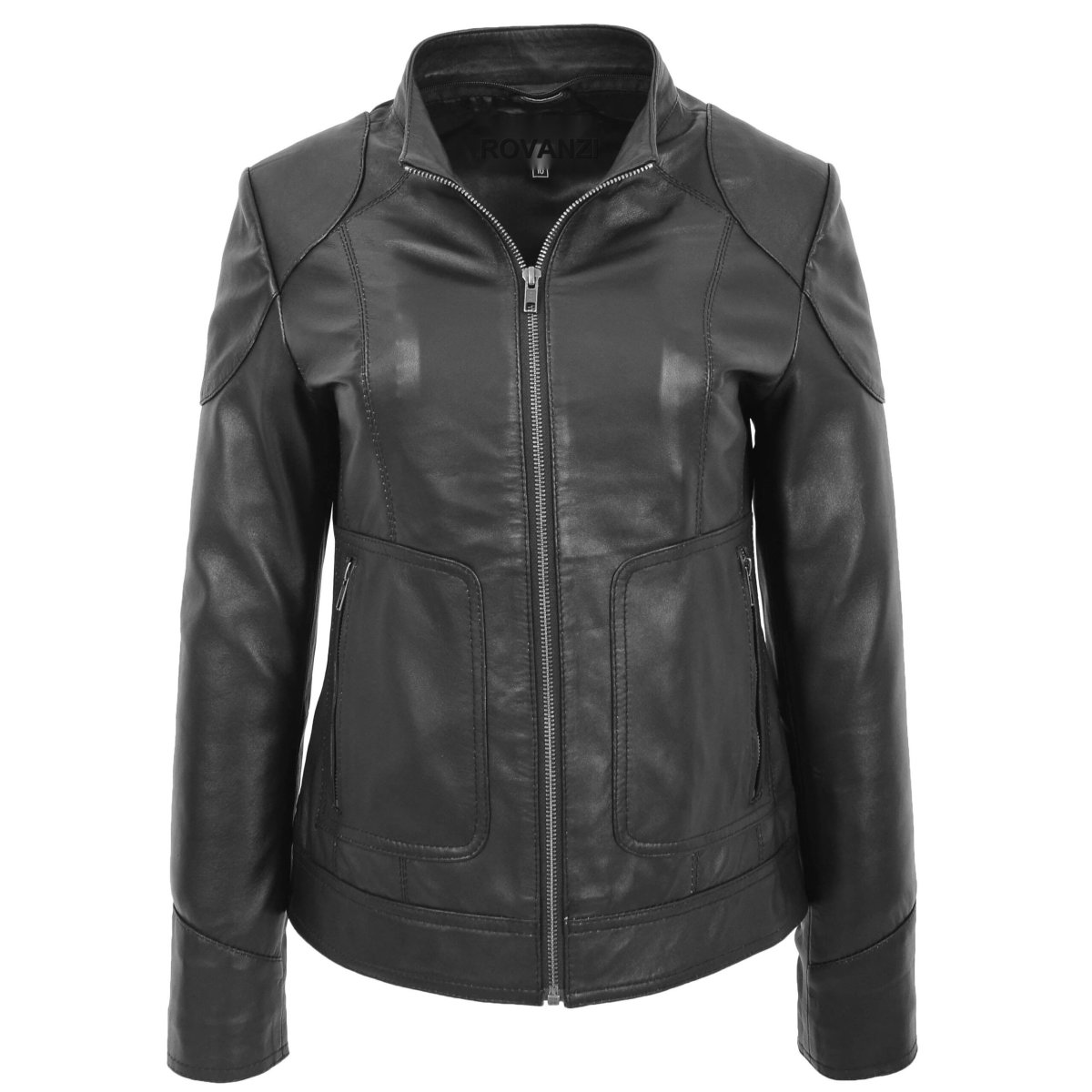 BUNERI Abrigo de Cuero Negro con Capucha Desmontable para Mujer - Imagen 5