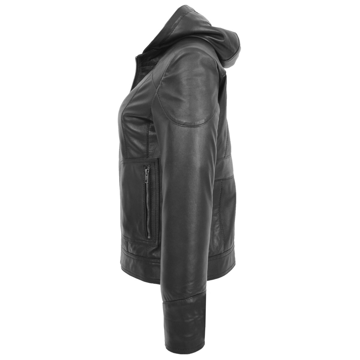BUNERI Abrigo de Cuero Negro con Capucha Desmontable para Mujer - Imagen 7
