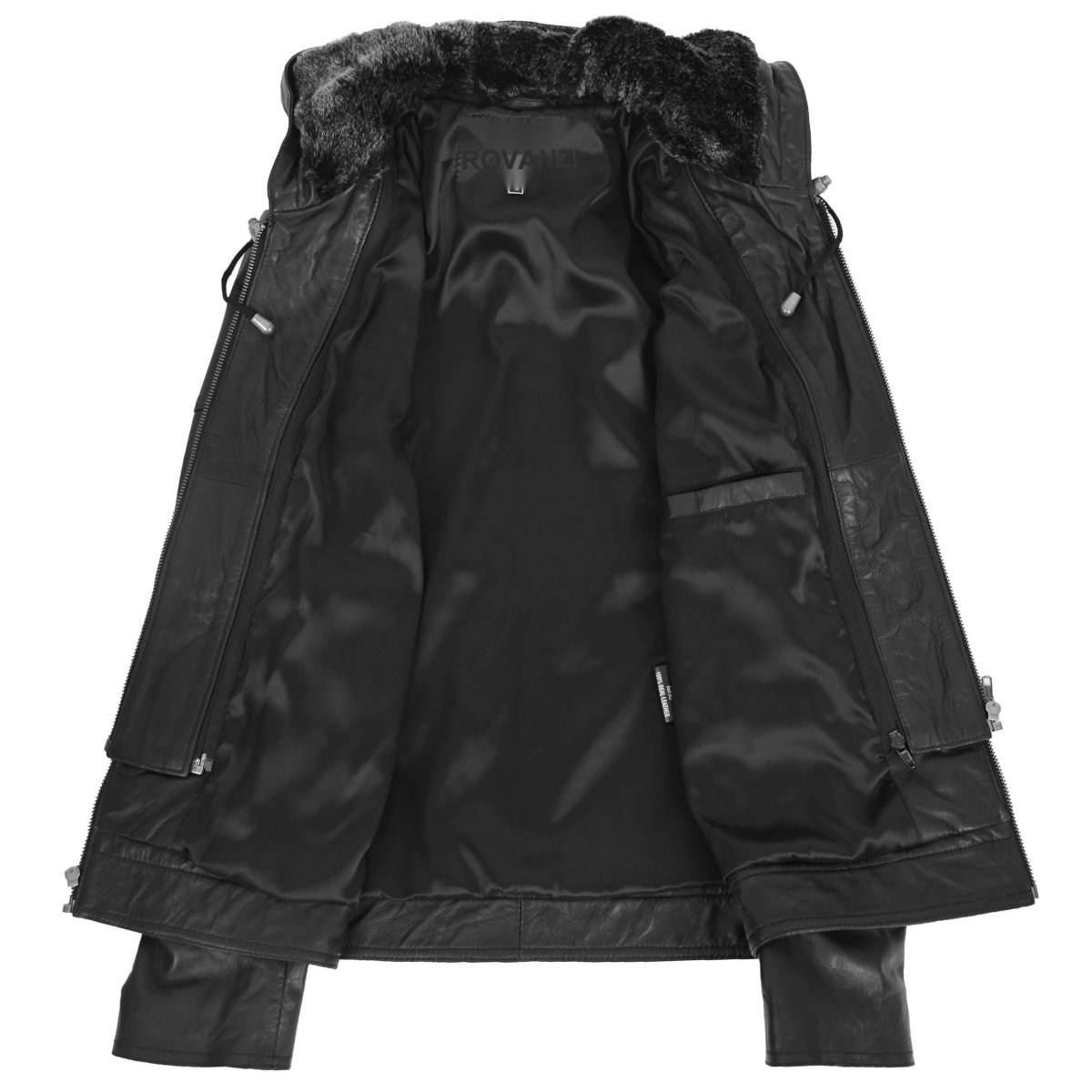 BUNERI Abrigo de Cuero Negro con Capucha Desmontable para Mujer - Imagen 8