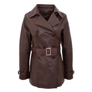 BUNERI Trench de Cuero Doble Botonadura para Mujer Marrón Sienna