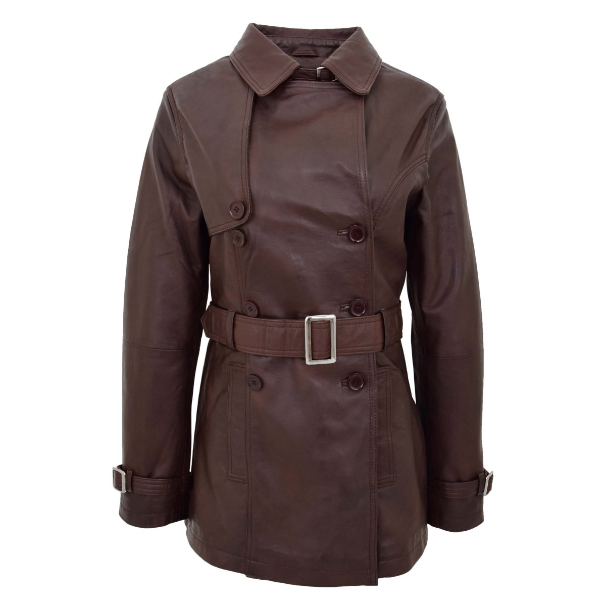 BUNERI Trench de Cuero Doble Botonadura para Mujer Marrón Sienna - Imagen 4